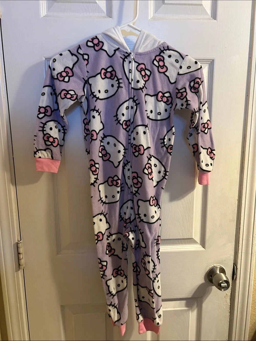 Hello Kitty Lavender and White Fleece One-Piece Pajama Footie with Pink Accents